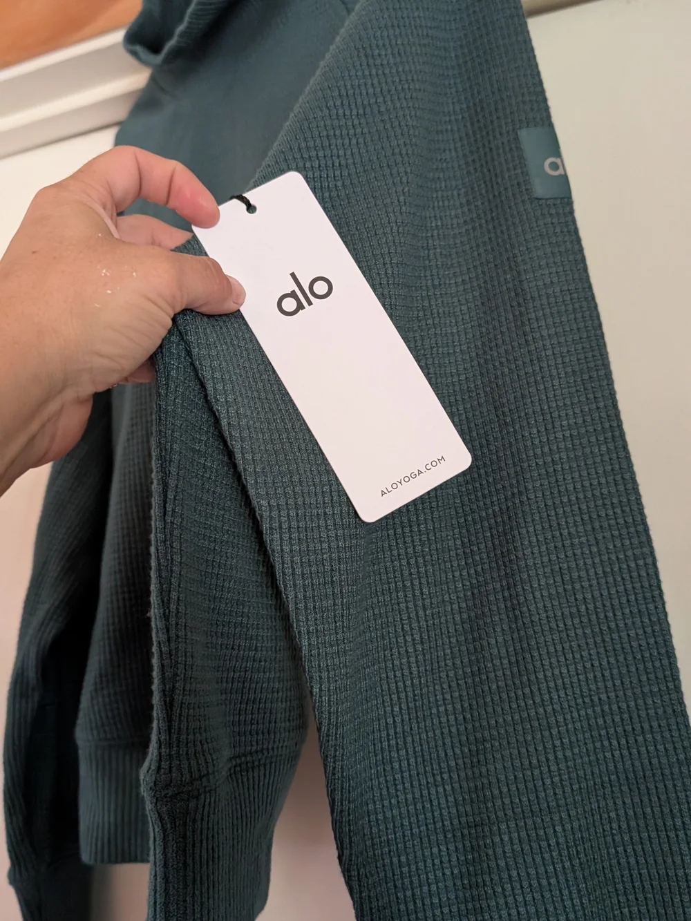 ALO Yoga Waffle-Knit Long Sleeve Sweater in Teal